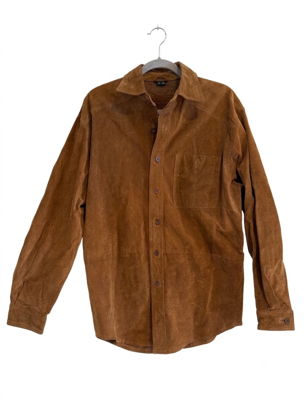 Vintage 90s Saxony Brown Cognac Suede Leather Shirt Jacket Shacket